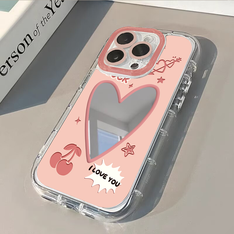 Phone Cases Cool Girl - เคสโทรศัพท์ลายกระจกเงา รูปหัวใจสีชมพู สำหรับ iPhone 17 15