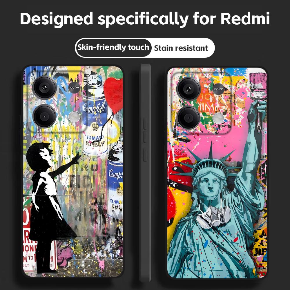 Phone Cases Black - Banksy Graffiti Artเคสโทรศัพท์สําหรับRedmiหมายเหตุ 14 13 12