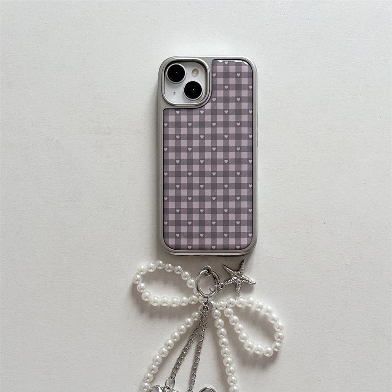 Phone Cases Cool Girl - เคสโทรศัพท์ลายตารางสีชมพูม่วงรูปหัวใจสไตล์เกาหลีน่ารักสำหรับสาวๆ ใช้กับ Samsung S 23 24