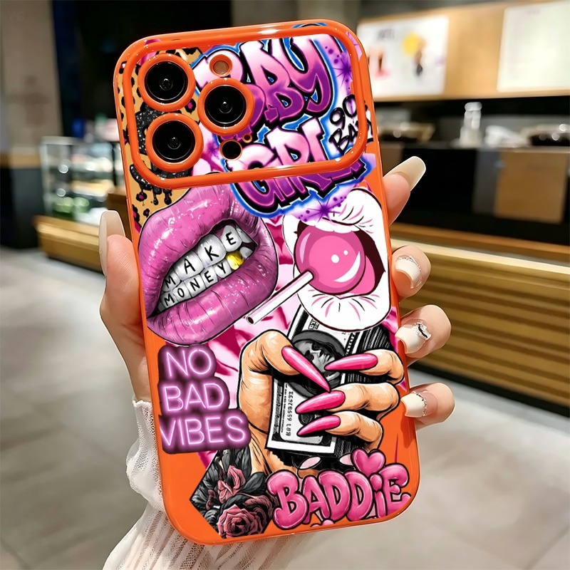 Phone Cases Iphone 16 - เคสโทรศัพท์ลายกราฟฟิตี้รูปปากสีชมพูสไตล์ฮิปฮอปสำหรับเด็กผู้หญิง สำหรับ iPhone 17 16 15