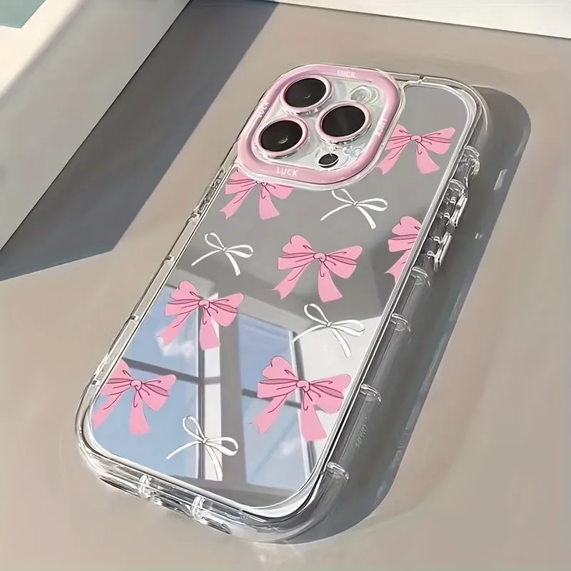 Phone Cases Cool Girl - เคสโทรศัพท์ลายโบว์สีฟ้าชมพูน่ารักสำหรับสาวๆ พร้อมกระจกแต่งหน้า สำหรับ iPhone 17 AIR