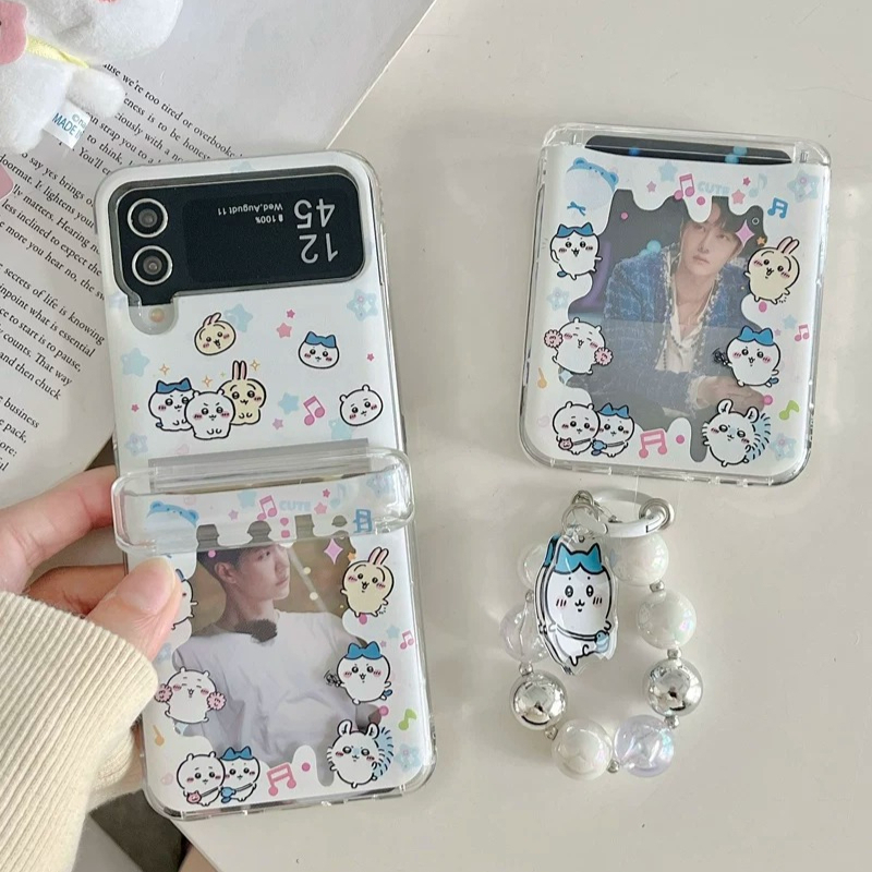 Phone Cases Z Flip 6 - เคสโทรศัพท์ลายการ์ตูนญี่ปุ่นน่ารัก Chiikawa พร้อมช่องใส่บัตร สำหรับ Samsung Galaxy
