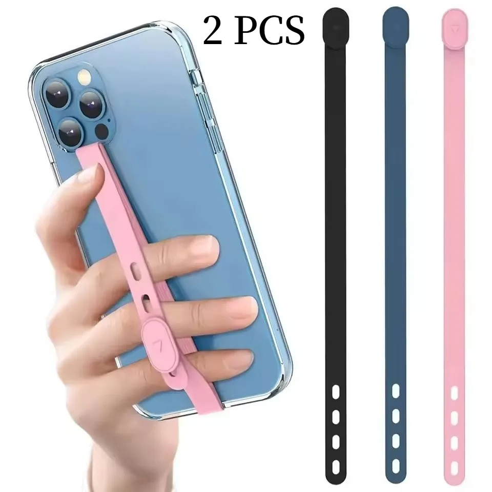 Phone Cases Rubber - สายคล้องโทรศัพท์ซิลิโคนแบบพกพา 2 ชิ้น สายรัดข้อมือแบบปรับได้ สายคล้องมือแบบยืดหยุ่น อุปกรณ์เสริมโทรศัพท์