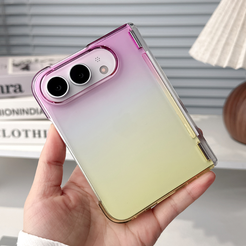 Gradient Color Case - เคสโทรศัพท์แบบแข็งโปร่งแสงไล่เฉดสีพร้อมขอบกันกระแทกพับได้ตรงกลางสำหรับ iPhone ป้องกันแรงกระแทกขั้นสูง